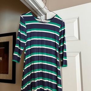 Long sleeve, green blue and white stripped dress